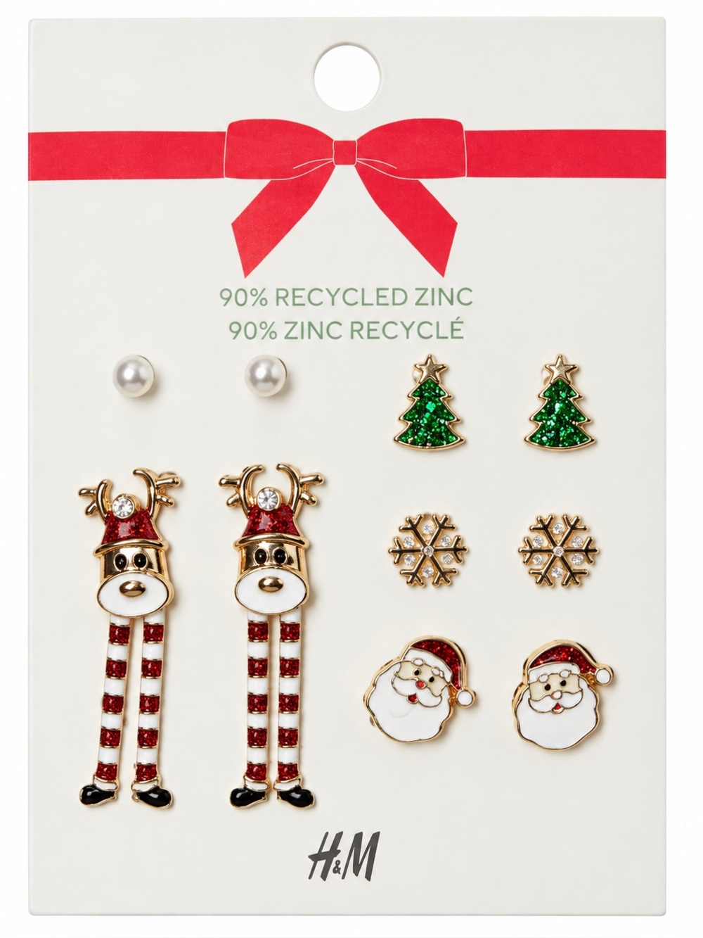 H&M Kids Festive Stud and Drop Earring Set – Red, Green, Gold, White
